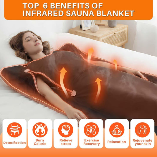 Infrared Sauna Blanket for Home, Portable Sauna Blanket with 104°F-176°F Multi-Stage Heating, 20-60 Mins Timer, 6X2.65 FT, Includes 5 Detox Wraps for Relaxation