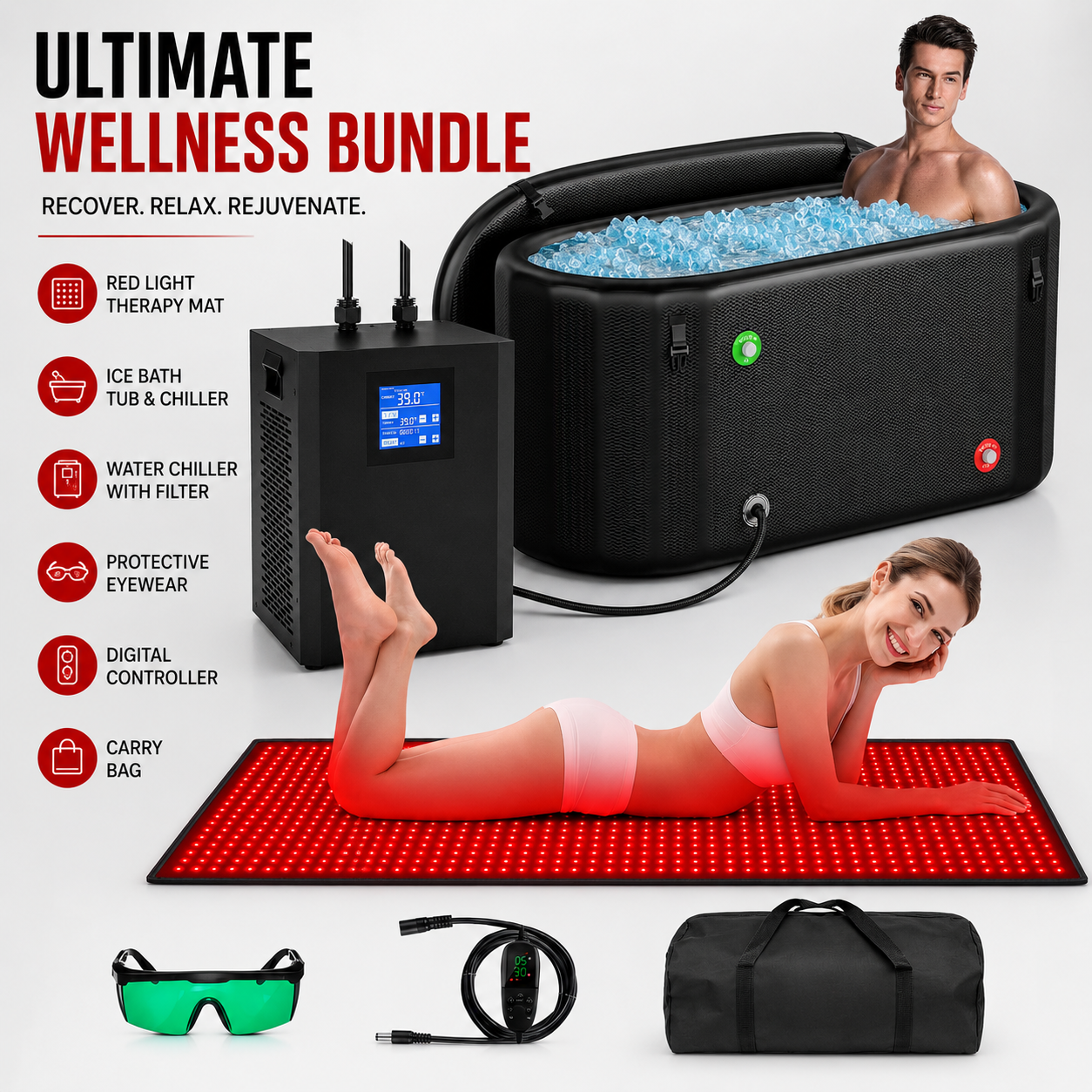 Ultimate Recovery & Wellness Bundle – Ice Bath, Water Chiller & Red Light Therapy System