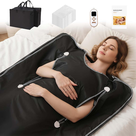 Infrared Sauna Blanket for Home, Portable Sauna Blanket with 104°F-176°F Multi-Stage Heating, 20-60 Mins Timer, 6X2.65 FT, Includes 5 Detox Wraps for Relaxation